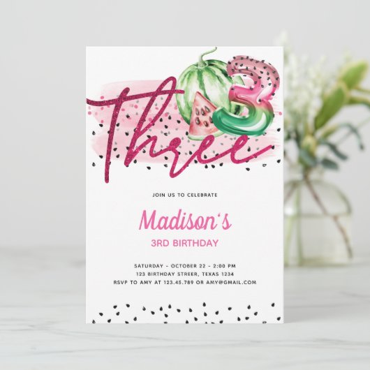 Summer Balloon Melon 3rd Birthday Kaart (Staand voorkant)