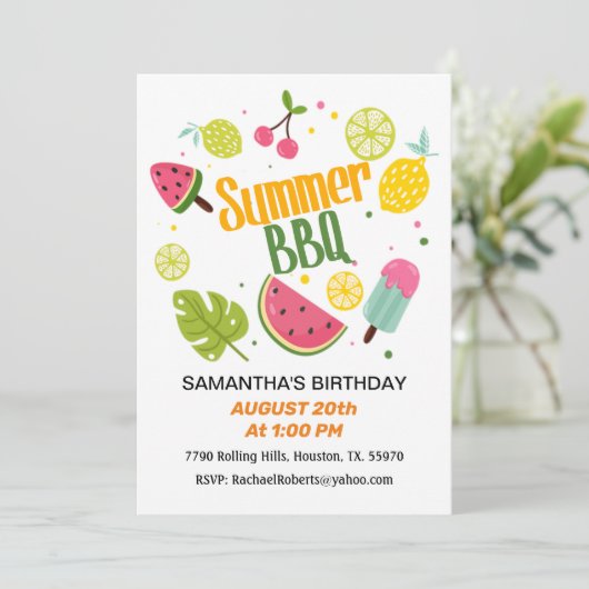Summer Barbecue Birthday Invitation Kaart (Staand voorkant)