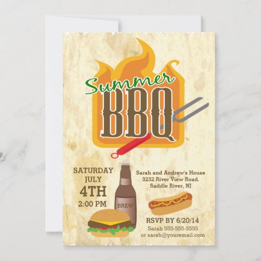 Summer Barbecue Burger & Brew Party Invitation Kaart (Voorkant)