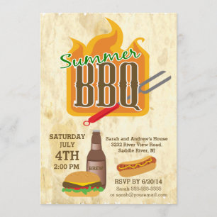 Summer Barbecue Burger & Brew Party Invitation Kaart