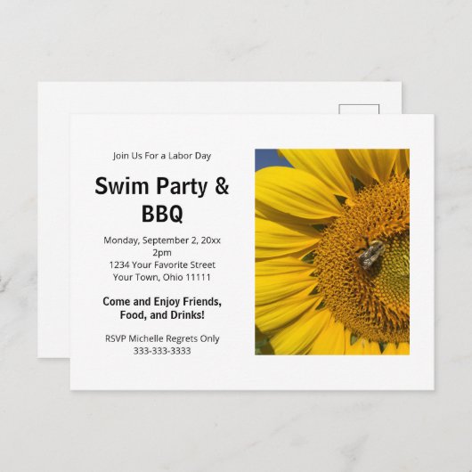 Summer Barbecue Rustic Sunflower Uitnodiging (Voorkant / Achterkant)