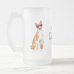 Summer Basenji Frosted Glass Beer Mok