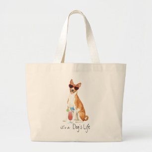 Summer Basenji Large Canvas tas