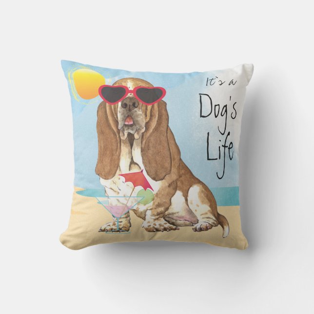Summer Basset Hond Buitenkussen (Voorkant)