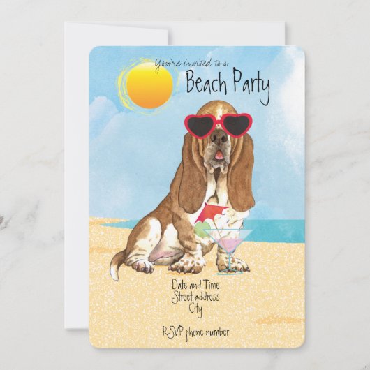 Summer Basset Hound Beach Party uitnodiging (Voorkant)