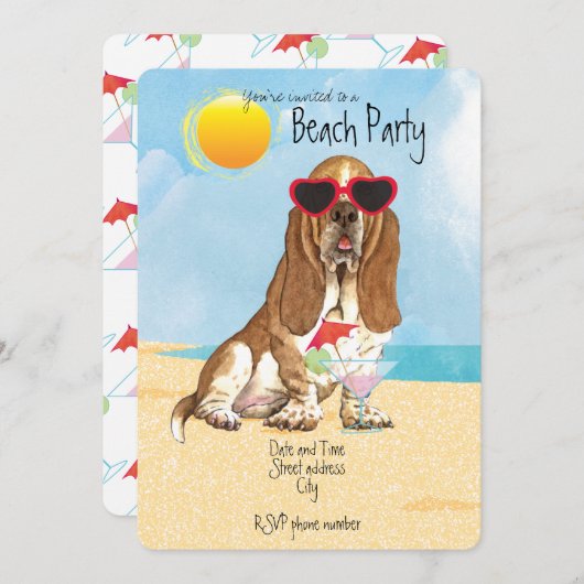 Summer Basset Hound Beach Party uitnodiging (Voorkant / Achterkant)