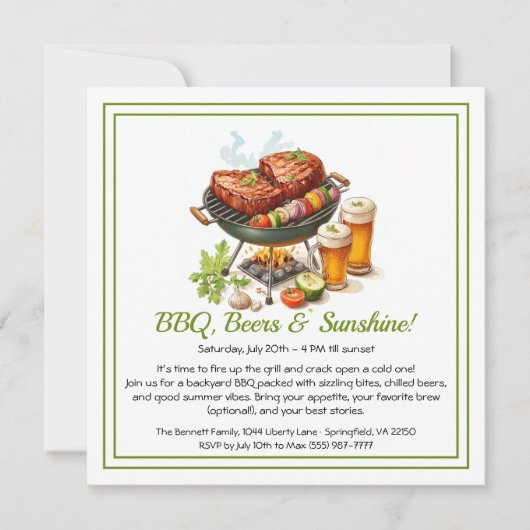 Summer BBQ & Beer Party Invitation – Backyard Cook Feestdagenkaart (Voorkant)