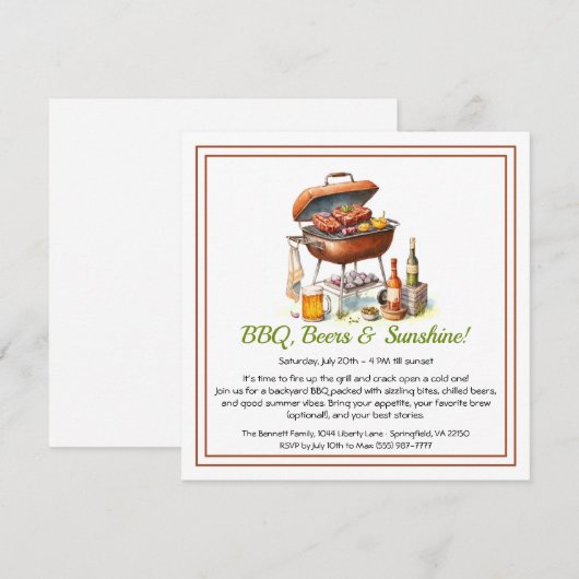 Summer BBQ & Beer Party Invitation – Backyard Cook Feestdagenkaart (Voorkant / Achterkant)
