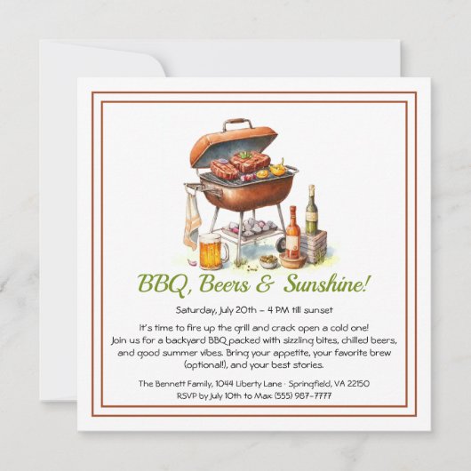 Summer BBQ & Beer Party Invitation – Backyard Cook Feestdagenkaart (Voorkant)