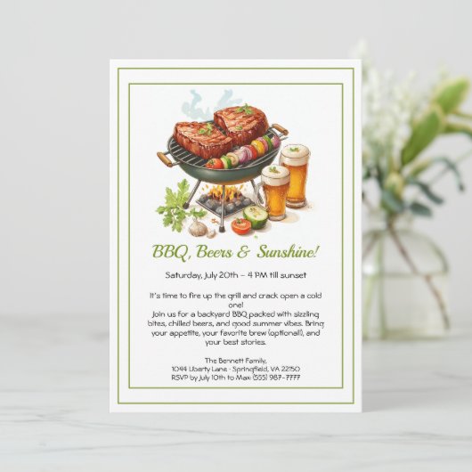 Summer BBQ & Beer Party Invitation – Backyard Cook Kaart (Staand voorkant)