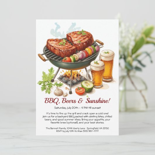 Summer BBQ & Beer Party Invitation – Backyard Cook Kaart (Staand voorkant)