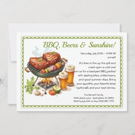 Summer BBQ & Beer Party Invitation – Backyard Cook Kaart (Voorkant)