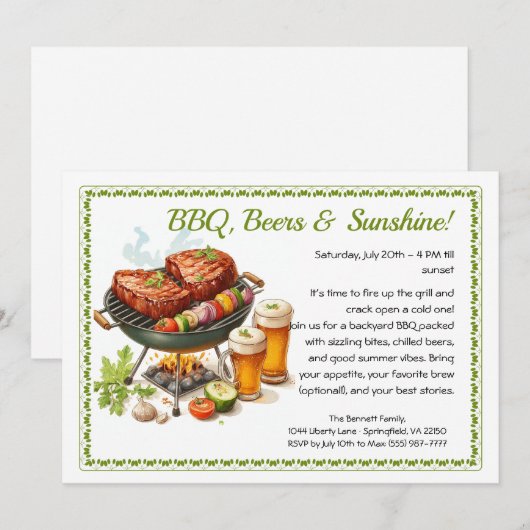 Summer BBQ & Beer Party Invitation – Backyard Cook Kaart (Voorkant / Achterkant)