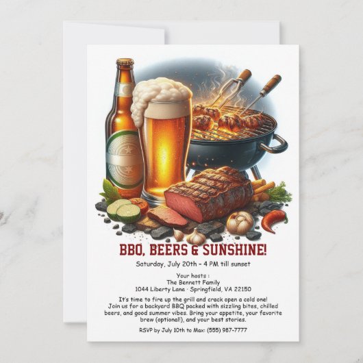 Summer BBQ & Beer Party Invitation – Backyard Cook Kaart (Voorkant)