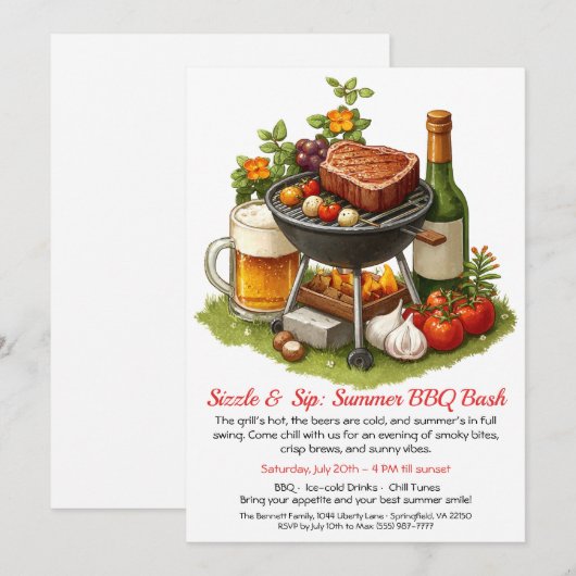 Summer BBQ & Beer Party Invitation Kaart (Voorkant / Achterkant)