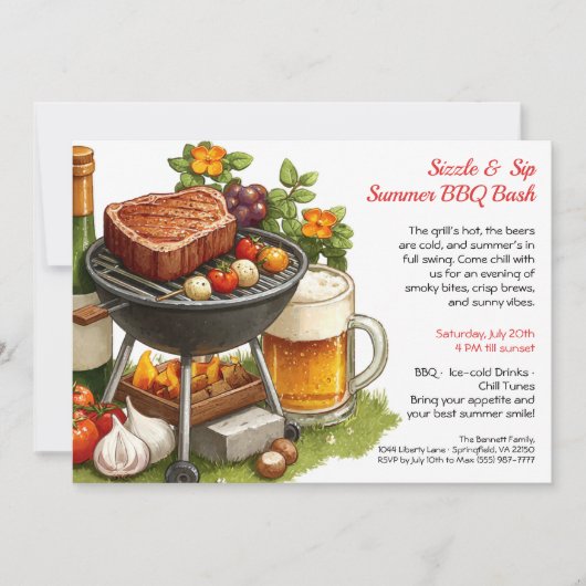 Summer BBQ & Beer Party Invitation  Kaart (Voorkant)