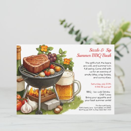 Summer BBQ & Beer Party Invitation  Kaart (Staand voorkant)