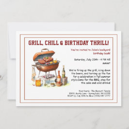 Summer BBQ Birthday Invitation with Beer Backyard  Kaart