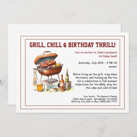 Summer BBQ Birthday Invitation with Beer Backyard  Kaart (Voorkant / Achterkant)