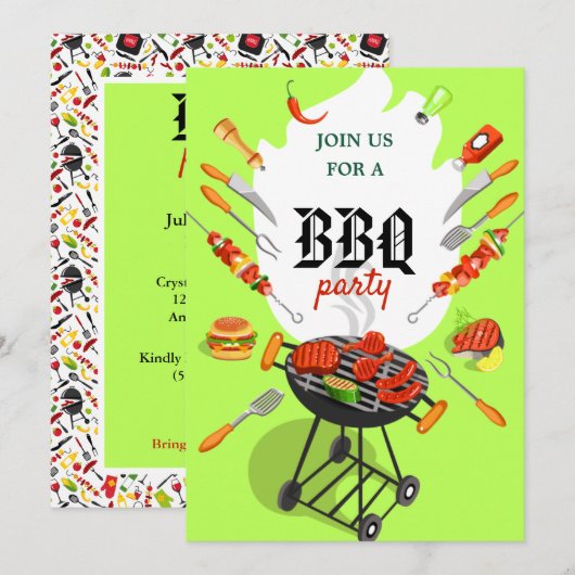 Summer BBQ Cookout Grilling Outdoor Party Invitati Kaart (Voorkant / Achterkant)