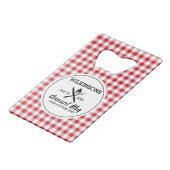 Summer BBQ Grill Cookout Reunion Red Gingham Check Creditkaart Flessenopener (Achterkant Gekanteld)