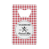 Summer BBQ Grill Cookout Reunion Red Gingham Check Creditkaart Flessenopener (Achterkant)