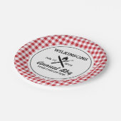 Summer BBQ Grill Cookout Reunion Red Gingham Check Papieren Bordje (Gekanteld)