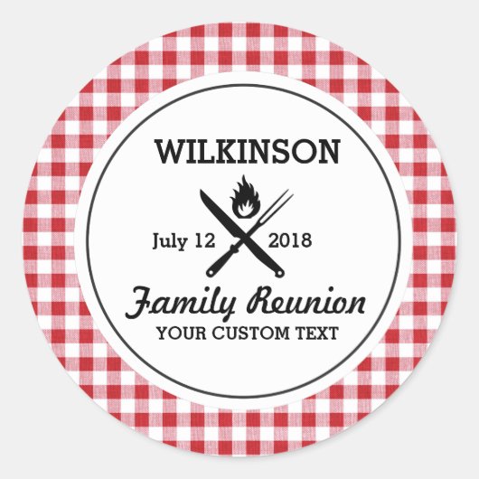 Summer BBQ Grill Cookout Reunion Red Gingham Check Ronde Sticker (Voorkant)