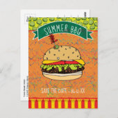 Summer BBQ Hamburger Save the Date Invitation Briefkaart (Voorkant / Achterkant)