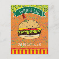 Summer BBQ Hamburger Save the Date Invitation