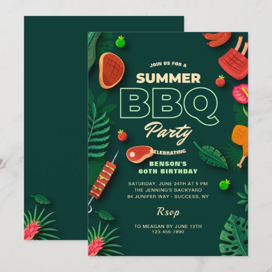 Summer BBQ Party Kaart (Voorkant / Achterkant)