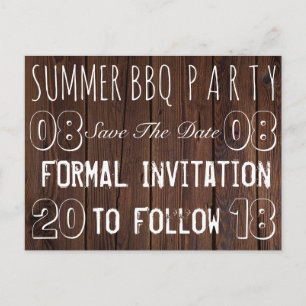 Summer BBQ Party Save the Date Rustic Brown Wood Aankondigingskaart