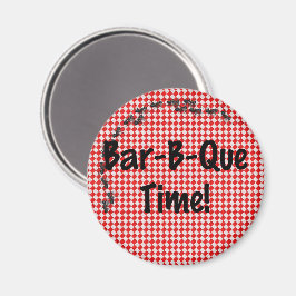 Summer BBQ Picnic over Red Table Cloth Magneet