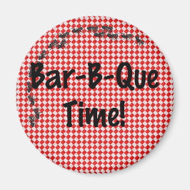 Summer BBQ Picnic over Red Table Cloth Magneet