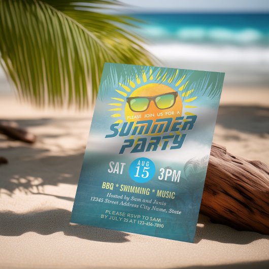 Summer BBQ / SWIMMING / MUSIC Party Invitation Kaart