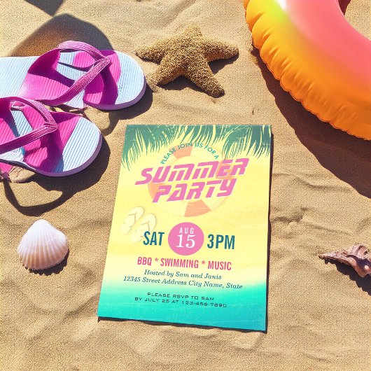 Summer BBQ / SWIMMING / MUSIC Party Invitation Kaart