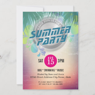 Summer BBQ / SWIMMING / MUSIC Party Invitation Kaart
