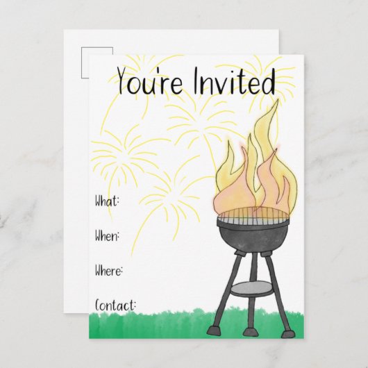 Summer BBQ Uitnodiging Briefkaart (Voorkant / Achterkant)