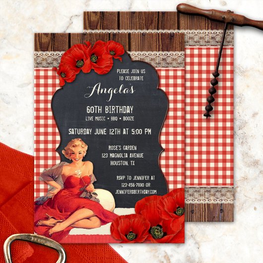 Summer BBQ Woman Birthday Party Invitation Kaart