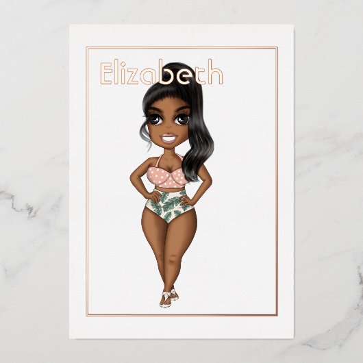 Summer Beach African American Birthday Folie Invit Folie Uitnodiging (Voorkant)