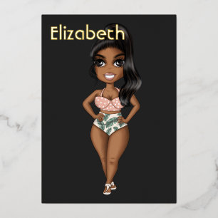 Summer Beach African American Birthday Folie Invit Folie Uitnodiging