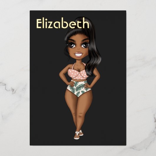 Summer Beach African American Birthday Folie Invit Folie Uitnodiging (Voorkant)