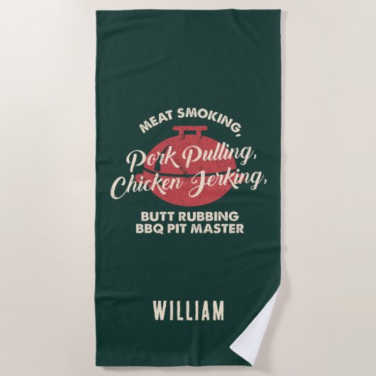 Summer Beach BBQ Pit Master Green Custom Strandlaken (Voorkant)