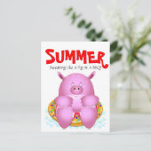 Summer Beach BBQ Pool Party Whimsical Cartoon Pig Briefkaart (Staand voorkant)