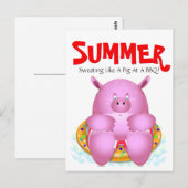 Summer Beach BBQ Pool Party Whimsical Cartoon Pig Briefkaart (Voorkant / Achterkant)
