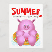 Summer Beach BBQ Pool Party Whimsical Cartoon Pig Briefkaart (Voorkant)