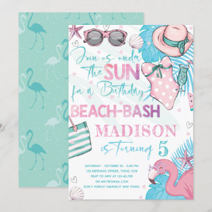 Summer Beach Birthday Party Cute Pink Turquoise Kaart