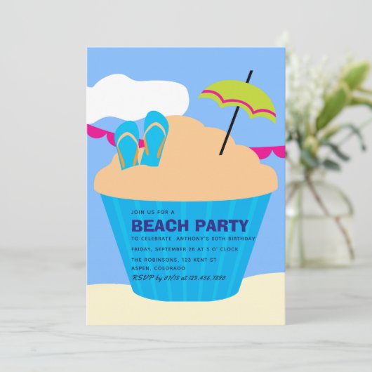 Summer Beach Birthday Party Invitation Kaart (Staand voorkant)