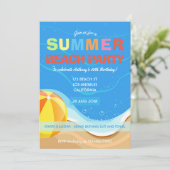 Summer Beach Birthday Party Invitation Kaart (Staand voorkant)