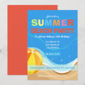 Summer Beach Birthday Party Invitation Kaart (Voorkant / Achterkant)